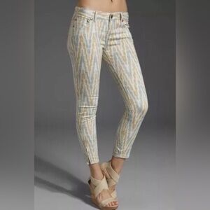 FREE PEOPLE | Ivory Ikat Cropped Skinny Jeans with Zipper Bottoms